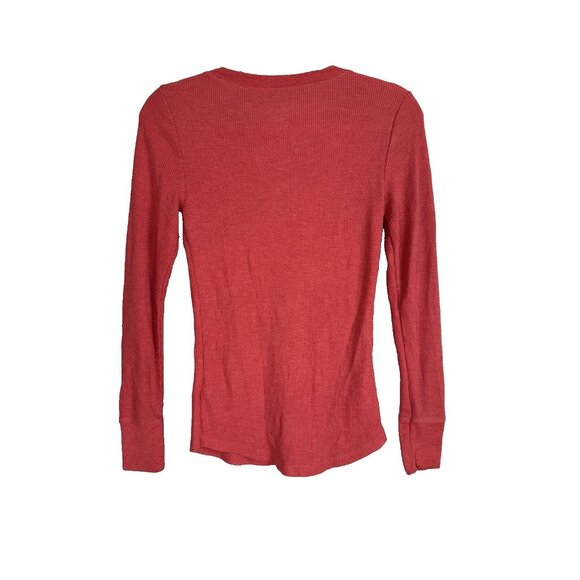 Women Small Thermal Henley Top Waffle Knit Y2K Retro 90s Vibes Fitted Minimalist - Picture 2 of 7